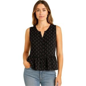 Cupcakes and Cashmere Peplum Tank Top Women's M | Black Batik Peasant Style, EUC